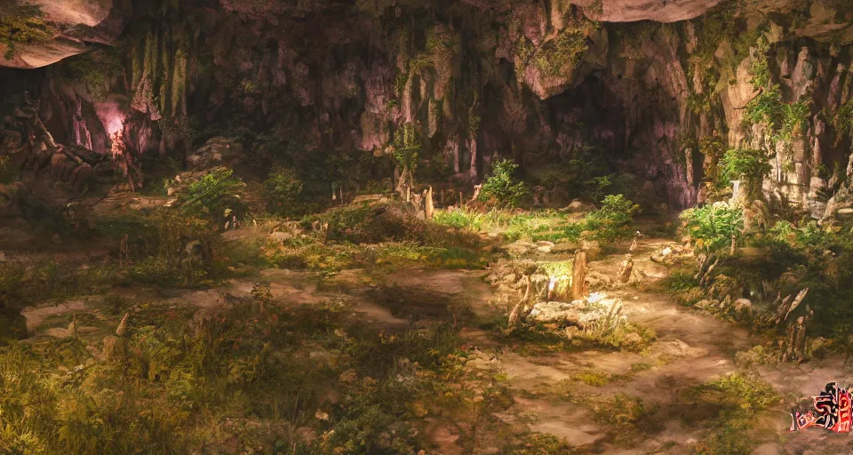 Prompt: An epic fantasy anime style landscape painting of a Neanderthal cave, unreal 5, DAZ, hyperrealistic, octane render, dynamic lighting