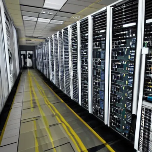 Image similar to an infinite hallway full of computer servers