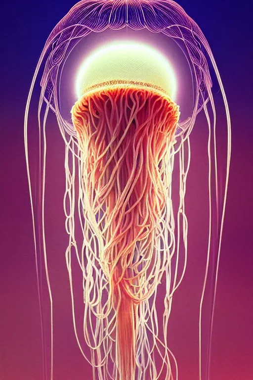 Image similar to beautiful spaghetti jellyfish, ethereal art deco, fantasy, intricate art deco pasta designs, elegant, highly detailed fractals, sharp focus, art by artgerm and beeple and greg rutkowski and wlop