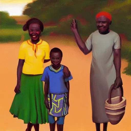 Prompt: happy african family in the style of edward hooper 8k