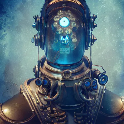 Image similar to underwater bioshock steampunk portrait, hyper detailed, digital art, cinematic lighting, studio quality, smooth render, unreal engine 5, octane rendered, art style by klimt and nixeu and ian sprigger and wlop and krenz cushart.