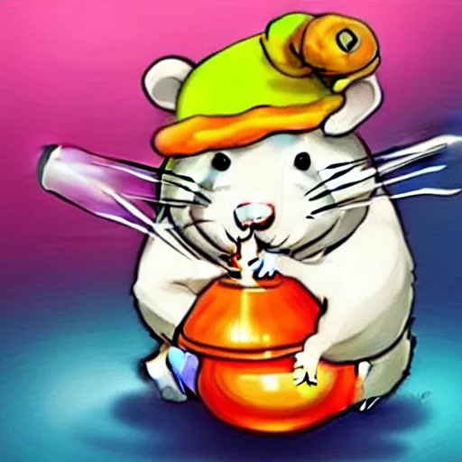 Prompt: stoner hamster wearing a beanie smoking a bong