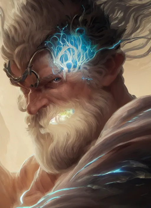 Prompt: close-up of character concept portrait of Zeus conjuring a violent void multiversal powerful lightning, a floating iridescent blade sword of chaos from God of War in the center, intricate, elegant, digital painting, concept art, smooth, sharp focus, illustration, by WLOP and Ruan Jia and Mandy Jurgens and William-Adolphe Bouguereau, Artgerm