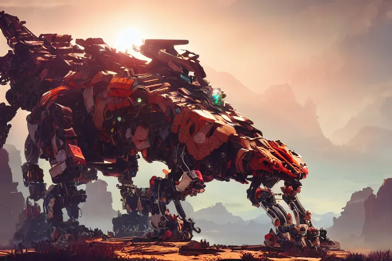 Image similar to behemoth machine mecha animal beast robot of horizon forbidden west horizon zero dawn bioluminiscence global illumination ray tracing hdr fanart arstation by sung choi and eric pfeiffer and gabriel garza and casper konefal