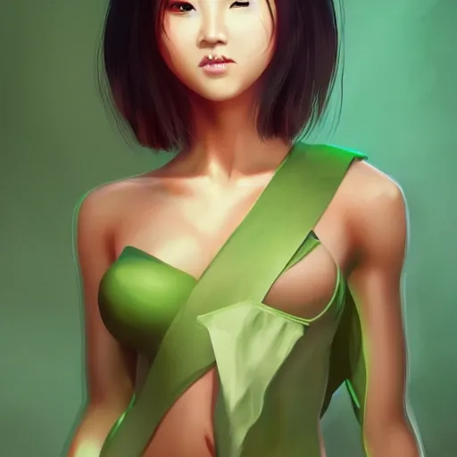 Image similar to beautiful asian woman with smooth skin and green short hair, by nick silva, ja mong, digital, trending artstation