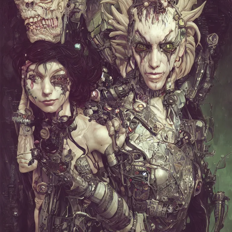 Prompt: portrait of a beautiful scary goblin, cyberpunk, Warhammer, highly detailed, artstation, illustration, art by Gustav Klimt and Range Murata and Ilya Kuvshinov and Sakimichan