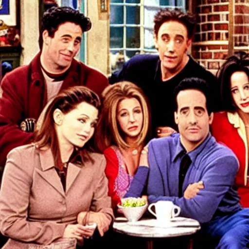 Image similar to photo of the seinfeld cast sitting in the central perk coffee shop from friends, 9 0 s tv promotional image