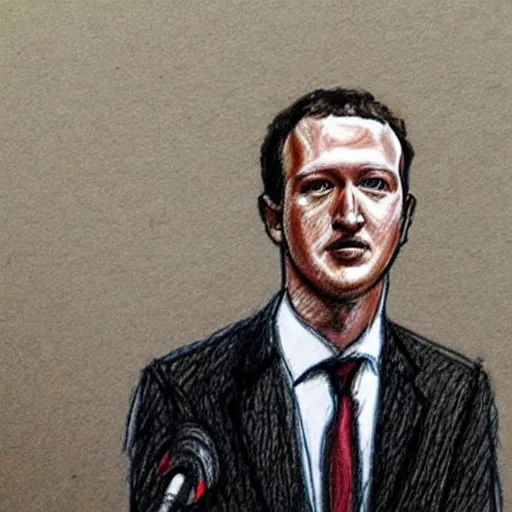 Image similar to mark zuckerburg courtroom sketch, pencil sketch, sketch, released by the sun