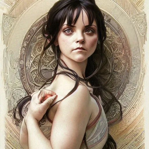 Prompt: amazing lifelike award winning pencil illustration of christina ricci trending artgerm greg rutkowski alphonse mucha cinematic