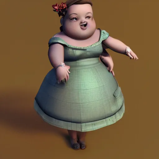 Prompt: the little fat girl is modelling to the camera. flowery dress. wire frame on mesh. 3 d zbrush model. beautiful hands and legs. subsurface scattering shiny skin. beautiful lighting, 4 k post - processing, trending in art station, cg society, highly detailed, 5 k extremely detailed, 3 d. cinematic scene. sharp image