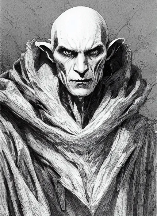 Prompt: portrait of nosferatu, pen and ink, intricate line drawings, by craig mullins, ruan jia, kentaro miura, greg rutkowski