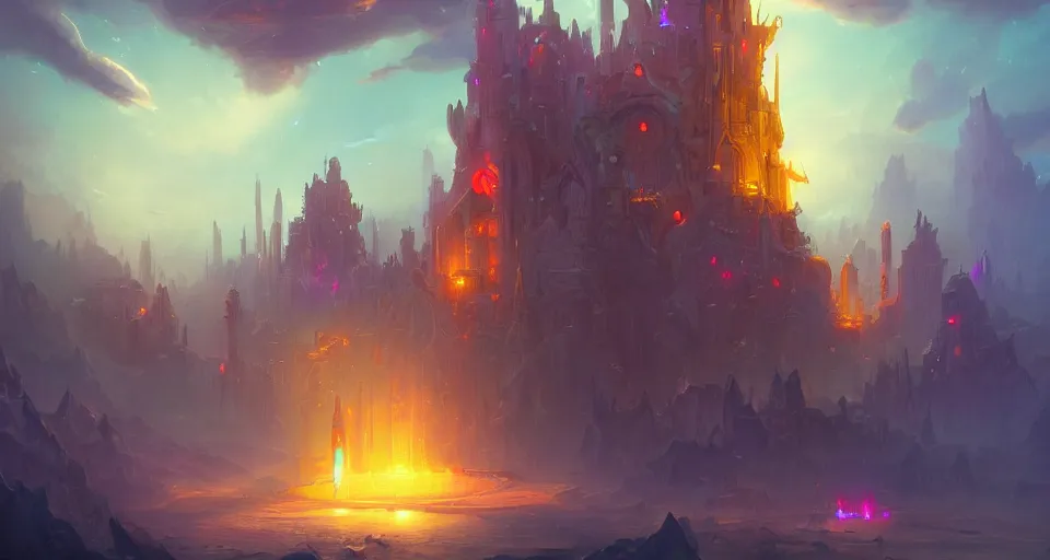 Image similar to space castle by peter mohrbacher, vivid colors, matte painting, 8K, concept art, mystical color scheme, trending on artstation