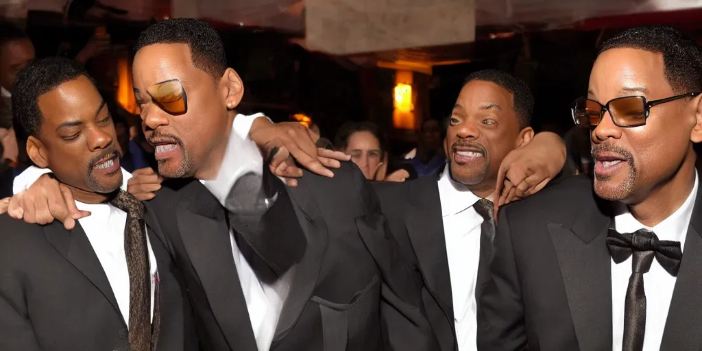 Prompt: will smith slapping chris rock, award winning photograph, hyper real