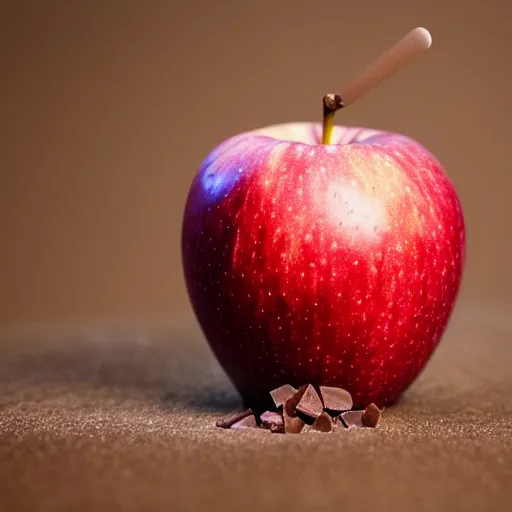 Prompt: an apple floating in chocolate milk 8k photo macro