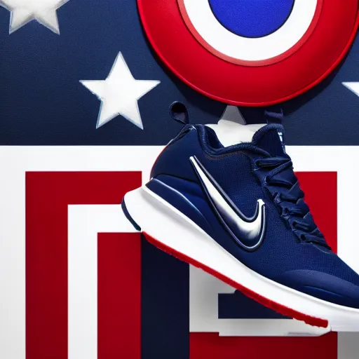 Image similar to close up product still of The New Captain America Nike sneakers, 4k