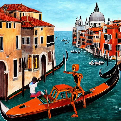 Image similar to a 1 8 th painting of a humanoid robots invasion in venice