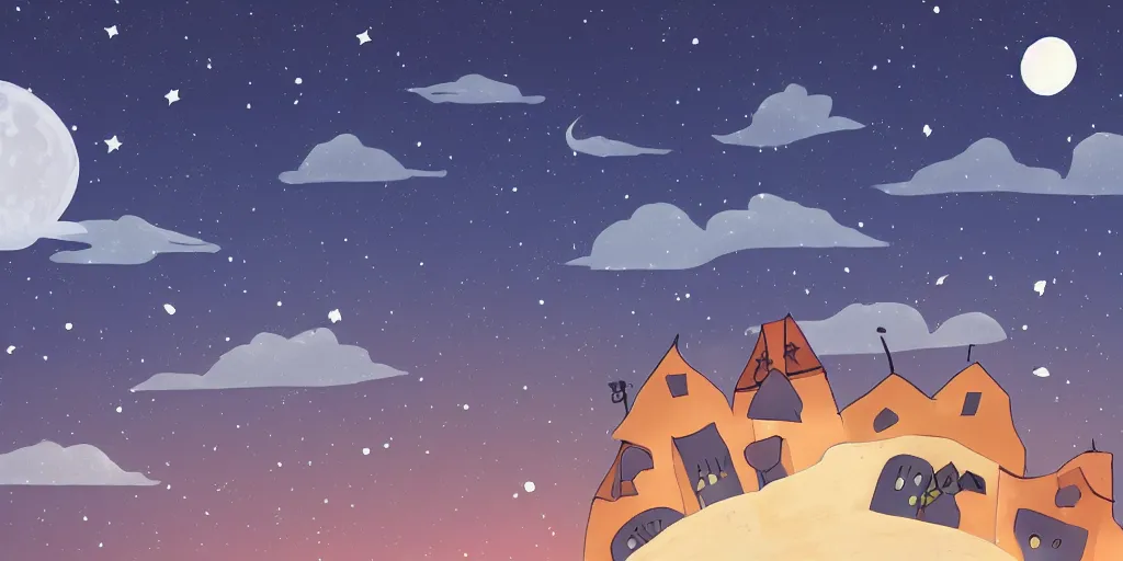 Image similar to moonlit night sky cartoon handrawn animation style