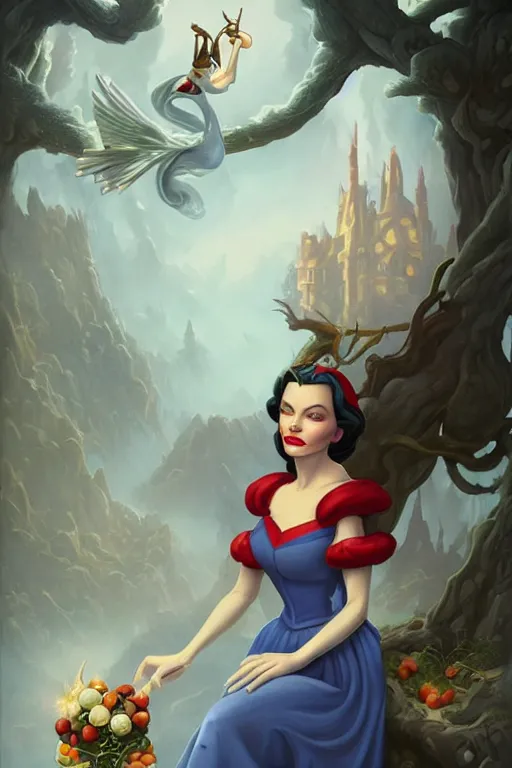 Image similar to beautiful hq matte painting portrait of lauren bacall as snow white, by peter mohrbacher greg rutowski