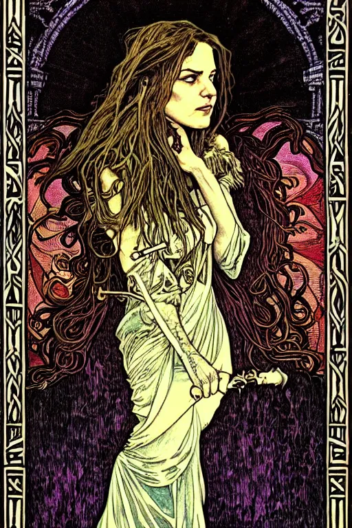 Image similar to dark fantasy, tarot card of the Ian Lynch from the band lankum!!!!!, dark surrealist , fantasy, intricate, elegant, highly detailed, digital painting, artstation, concept art, smooth, sharp focus, illustration, art by Jim Fitzpatrick and alphonse mucha