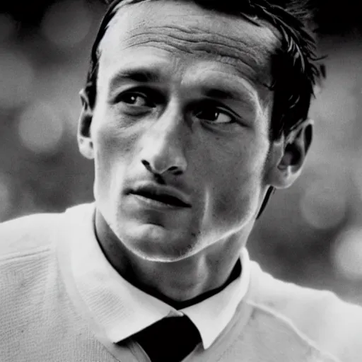 Prompt: 80s movie still of Francesco Totti with highly detailed face , cine still , black and white, 30mm heavy grain, cinematic, dramatic dark shadows