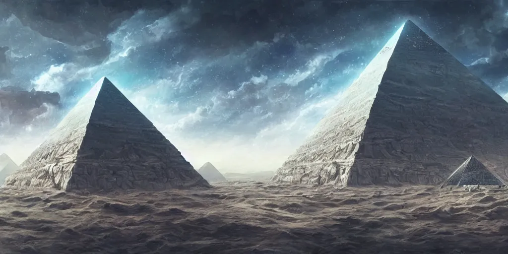 Image similar to an alien pyramid landscape , art station, landscape, concept art, illustration, highly detailed artwork cinematic, hyper realistic painting