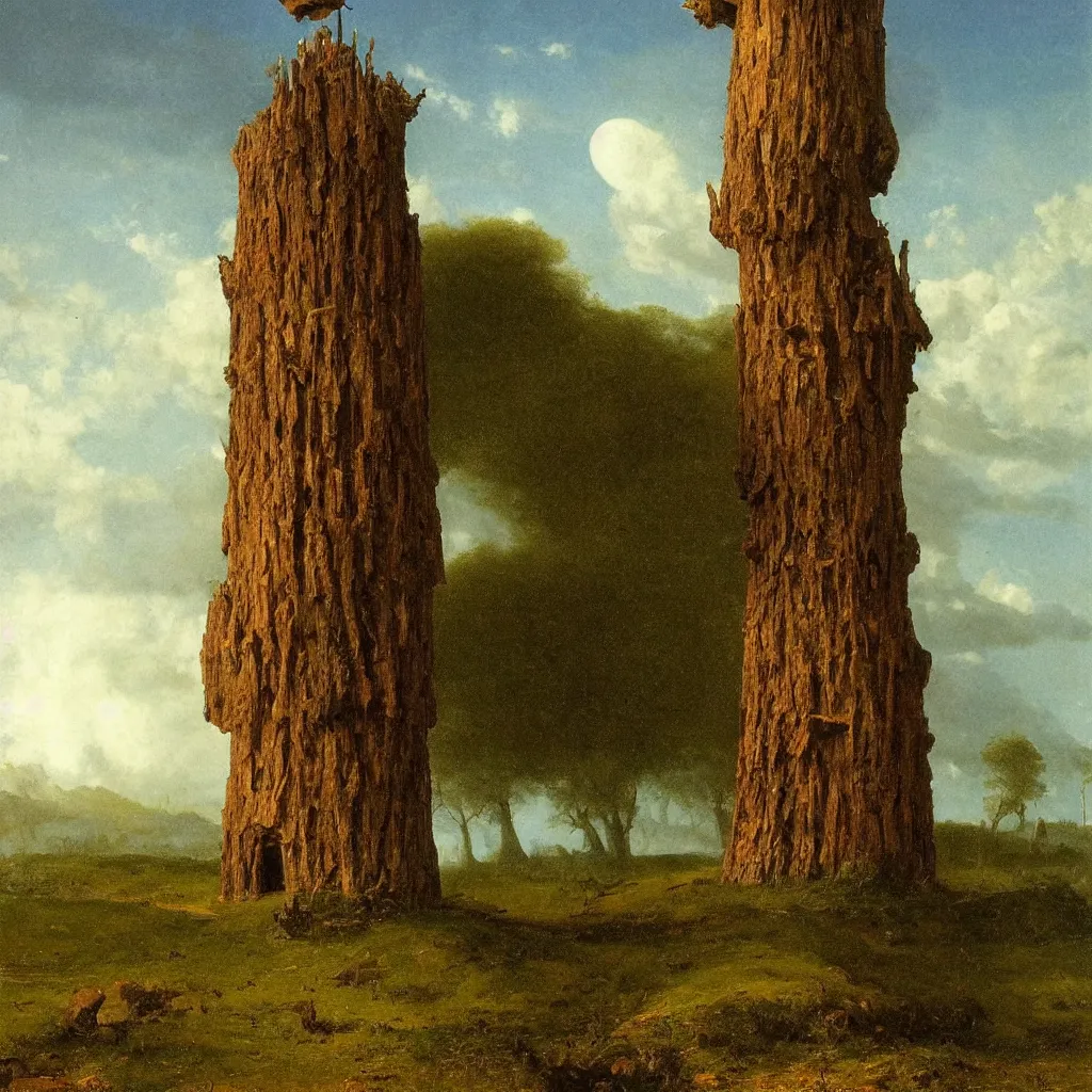 Prompt: a single! colorful!! simple! fungus tower clear empty sky, a high contrast!! ultradetailed photorealistic painting by albert bierstadt, jan van eyck, hard lighting, masterpiece, png