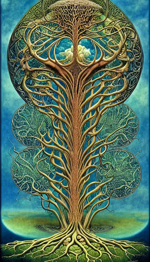 Image similar to tree of life by roger dean and andrew ferez, art forms of nature by ernst haeckel, divine chaos engine, symbolist, visionary, art nouveau, botanical fractal structures, organic, detailed, realistic, surreality