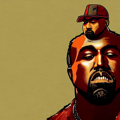 Image similar to portrait of kanye west in stephen bliss illustration red dead redemption 2 artwork of kanye west, in the style of red dead redemption 2 loading screen, by stephen bliss