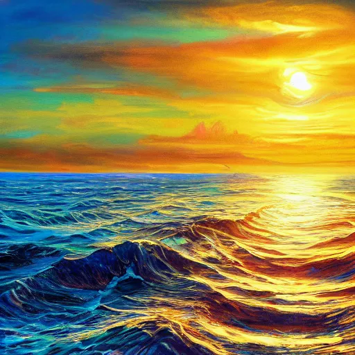 Prompt: always the sun, beautiful strange detailed summer seascape painting 8k resolution deviantart trending on Artstation concept art digital illustration