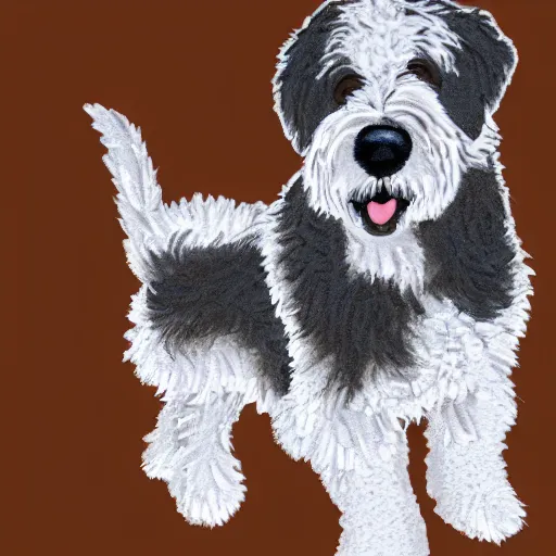 Prompt: bernedoodle made out of cotton studio lighting