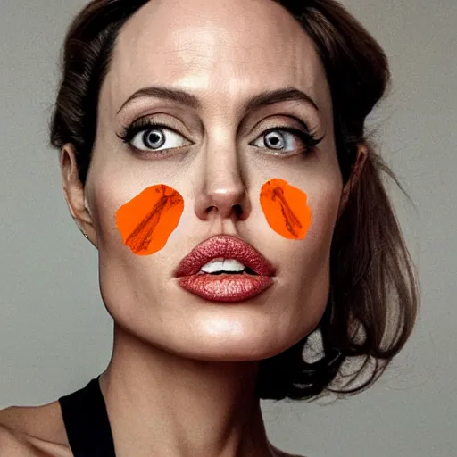 Image similar to an orange with the face of angelina jolie