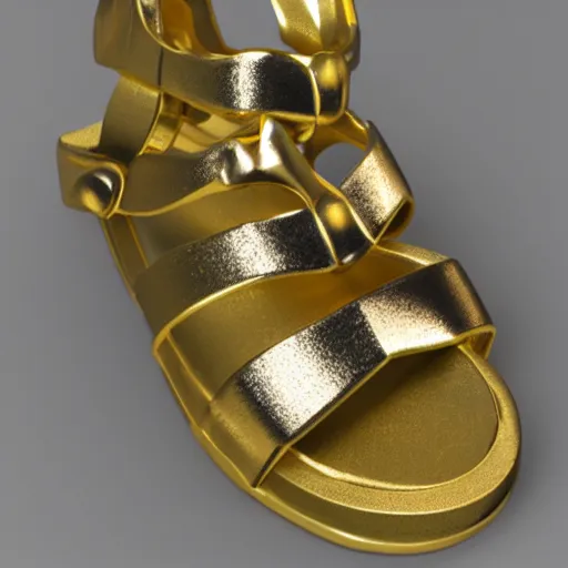 Image similar to concept art of sandal, 3 d print, anatomic description, gems, gold, 8 k, details, studio lighting, realism, complex lights