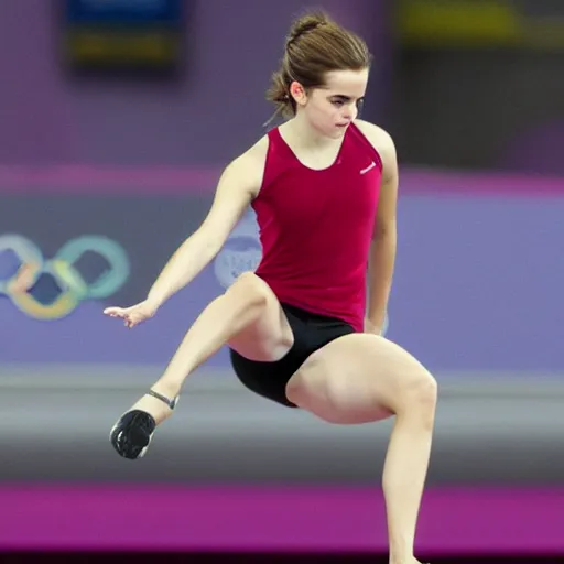 Prompt: emma watson doing long jump at the olympics