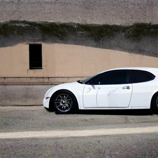 Prompt: 'white Car with an insanely long hood'