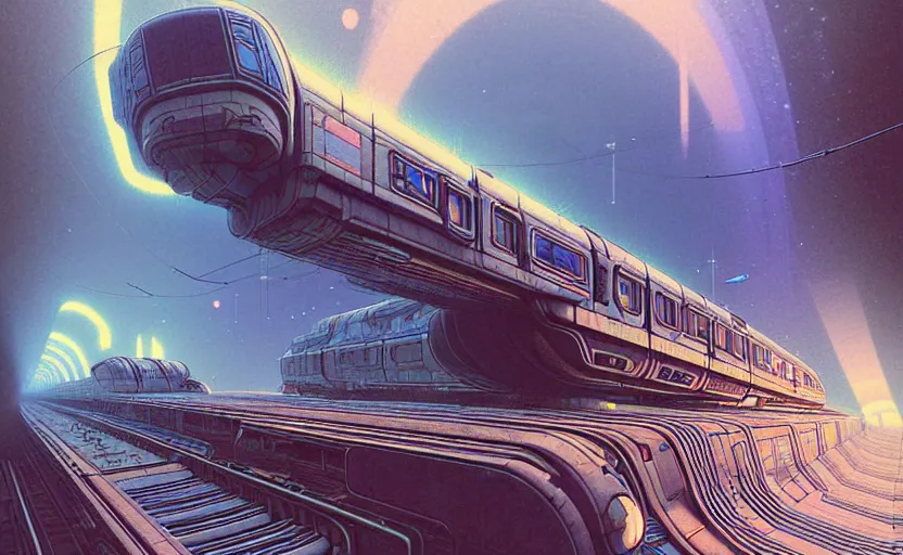 Image similar to urban train design only! 2 0 5 0 s retro future art 1 9 7 0 s science fiction borders lines decorations space machine, mech, robot. muted colors. by jean - baptiste monge, ralph mcquarrie, marc simonetti, 1 6 6 7. mandelbulb 3 d, fractal flame, jelly fish, coral, cinematic lightning