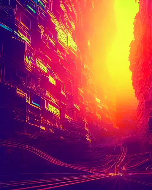 Image similar to Digital world, simulation theory, glitching, scifi, global illumination, unique landscape, fine details, perfect, 8k high detail, masterpiece, trending on ArtStation, by Alena Aenami, Petros Afshar, Liam Wong