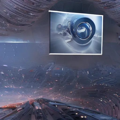 Image similar to sci-fi wall structure shape on the coronation of napoleon painting and digital billboard in the middle, unreal engine 5, keyshot, octane, artstation trending, ultra high detail, ultra realistic, cinematic, 8k, 16k, in style of zaha hadid, in style of nanospace Michael Menzelincev, in style of Lee SOUDER, colors in style of the Blade Runner 2049, in plastic, dark, tilt shift,