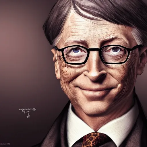 Prompt: Bill Gates posing in gothic victorian dress, artstation trending portrait, hyper-realistic eyes, sharp focus, 4k HD wallpaper