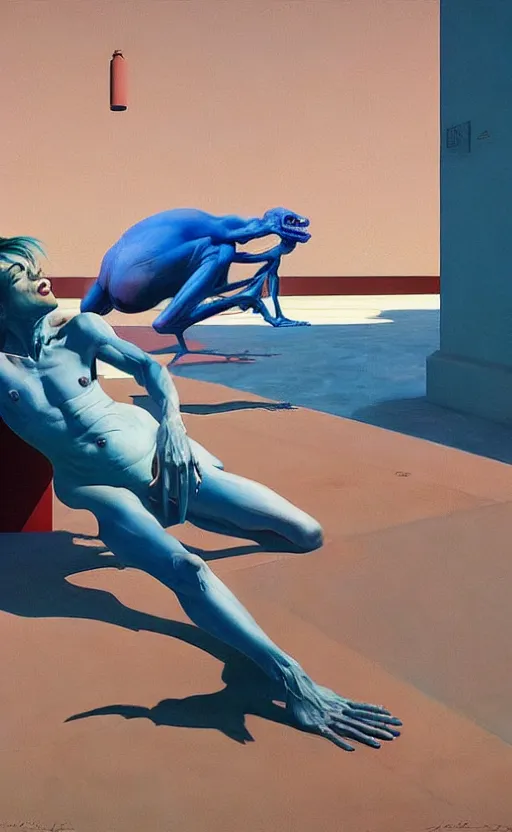 Prompt: Daydream In Blue ,very coherent, painted by Edward Hopper, Wayne Barlowe, painted by James Gilleard, airbrush, art by JamesJean