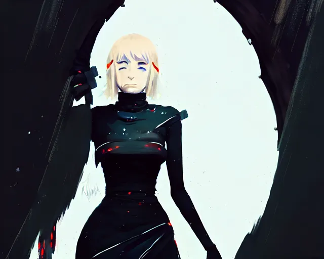 Image similar to a ultradetailed beautiful panting of artoria pendragon in a black dress, by conrad roset, greg rutkowski and makoto shinkai, trending on artstation