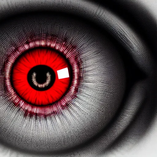 Image similar to a detailed extremely close up of inside the iris, cornea, red image, microscopic, extremely close up drawing by junji ito, cgsociety, generative art, lovecraftian, parallax, cosmic horror, extremely detailed, hyperrealism, unreal engine, octane render, award winning, masterpiece, highly detailed, realistic, 4 k, digital