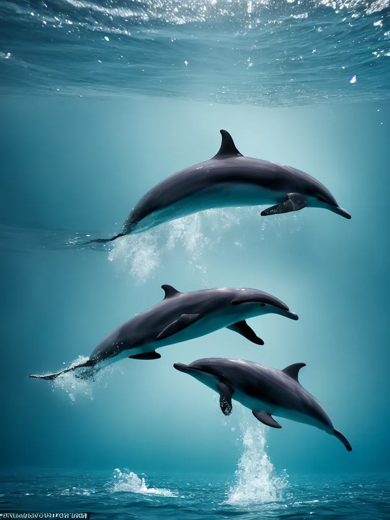 Prompt: a dolphin pod underwater, award-winning-photograph, beautiful daylight, crystal-clear-focus, sharp-lens, amazing photography