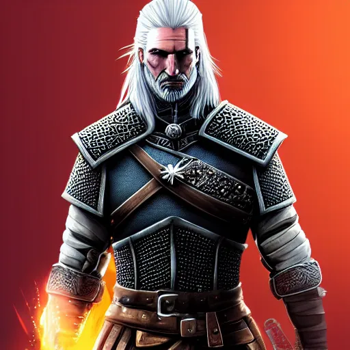 Image similar to geralt of rivia wearing janissary armor, digital art, high quality