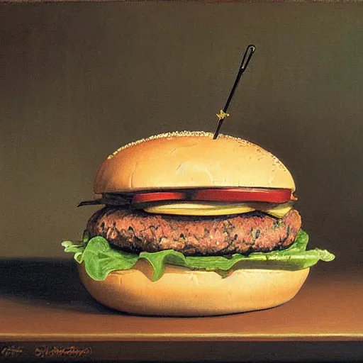 Prompt: burger painting by Ivan Shishkin