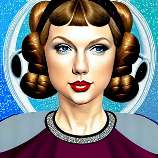 Image similar to taylor swift as princess leia, elegant portrait by sandro botticelli, detailed, symmetrical, intricate