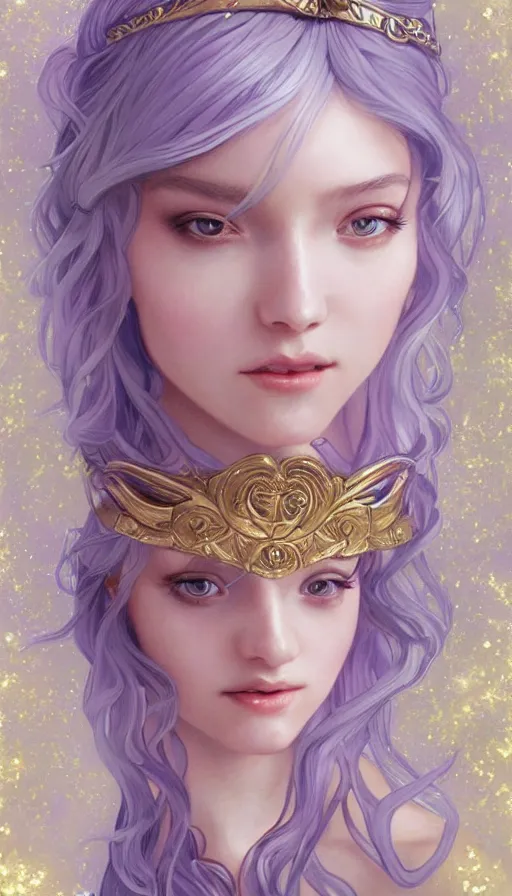 Prompt: masterpiece ultra realistic illustration of a magical girl with silver hair and gold eyes, dreamy and ethereal, lavender tones, ornate dress, dramatic, cinematic, fantasy, highly detailed, smooth. in the style of artgerm and alphonse mucha, artstation trending.