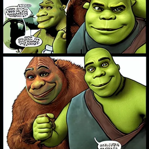 Image similar to shrek fighting jason statham