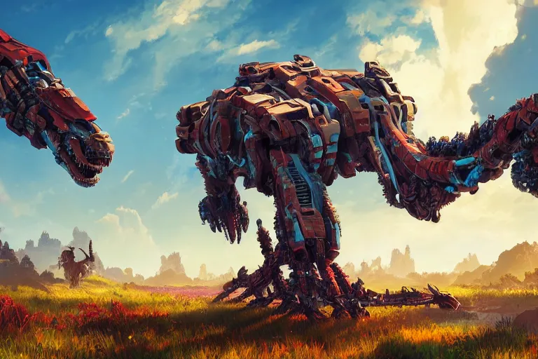 Image similar to ravager machine mecanical creature robot of horizon forbidden west horizon zero dawn radiating a glowing aura global illumination ray tracing hdr fanart arstation by ian pesty and alena aenami artworks in 4 k