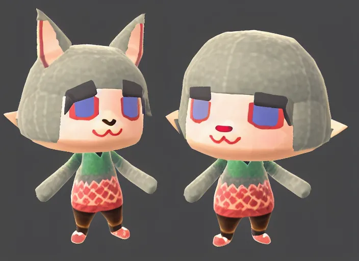 Prompt: extremely cute chibi werewolf animal crossing villager. animal crossing character. smooth, 3 d render, 3 d model rip, simplified, symmetry, animal crossing new horizons, hq, artgerm, arstation,