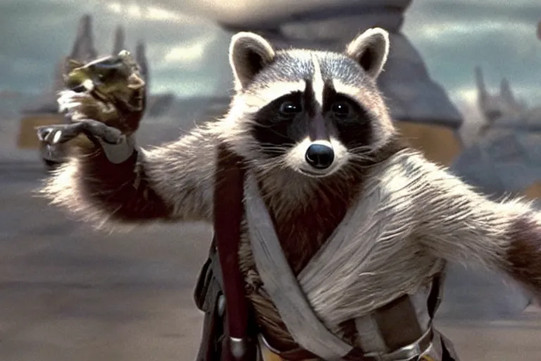 Image similar to marvel rocket racoon in a still of the movie star wars episode i the phantom menace ( 1 9 9 9 )